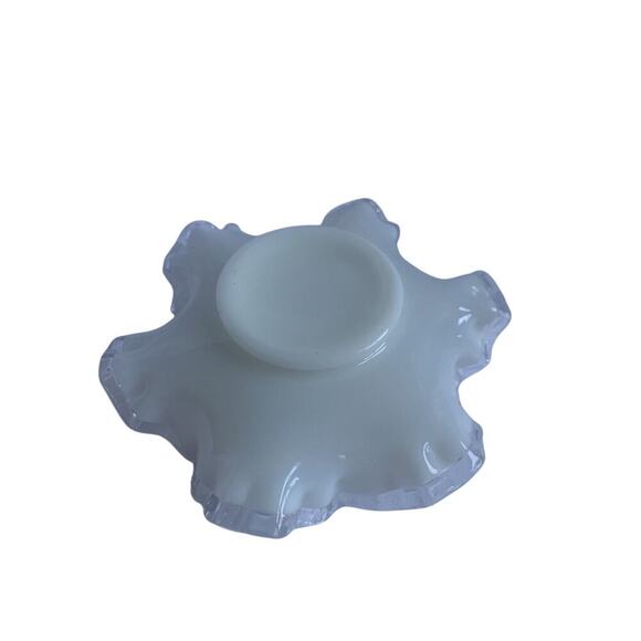 Fenton Style Opalescent Silver Crest White Glass Bonbon Candy Dish Vintage - Picture 10 of 11